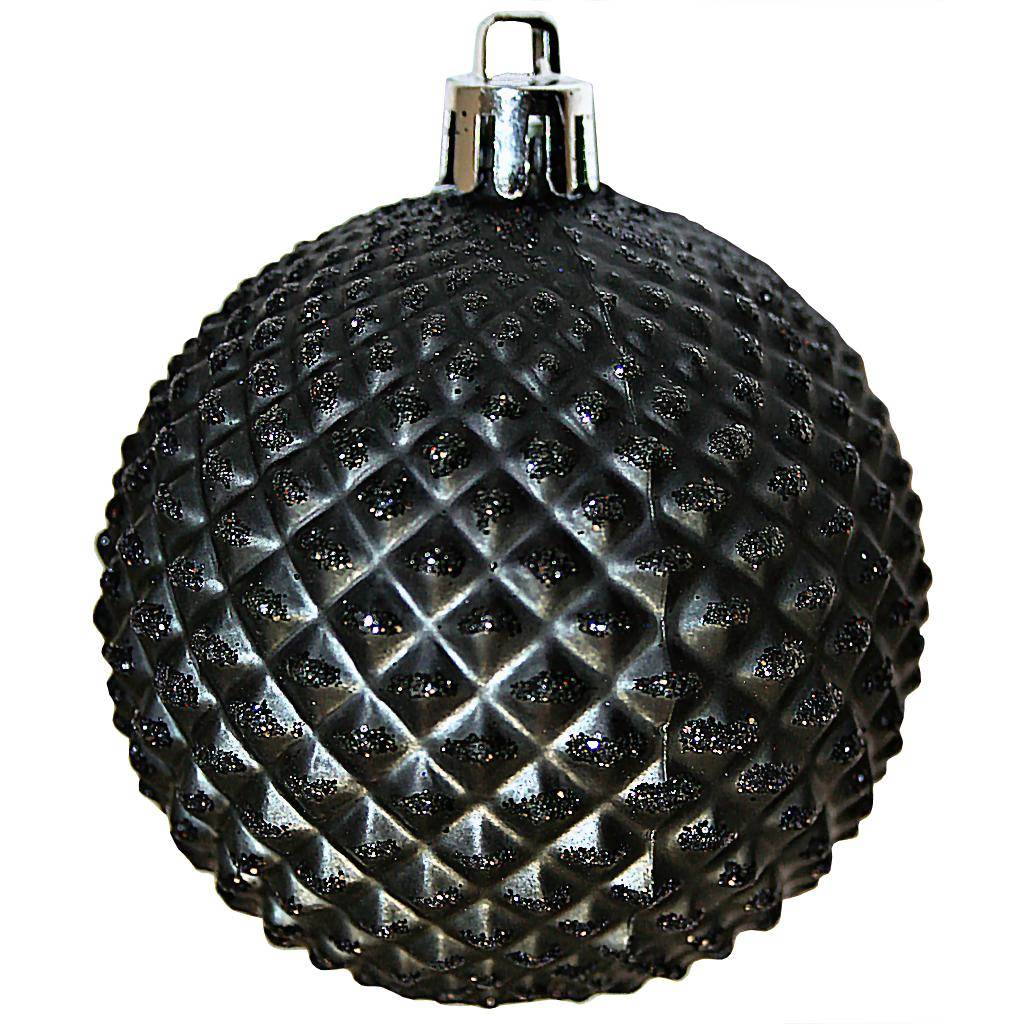 6" Black Durian Glitter Ball Ornament (4 pack) 1