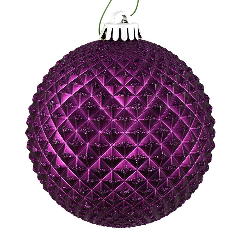 6" Plum Durian Glitter Ball Ornament (4 pack) 1