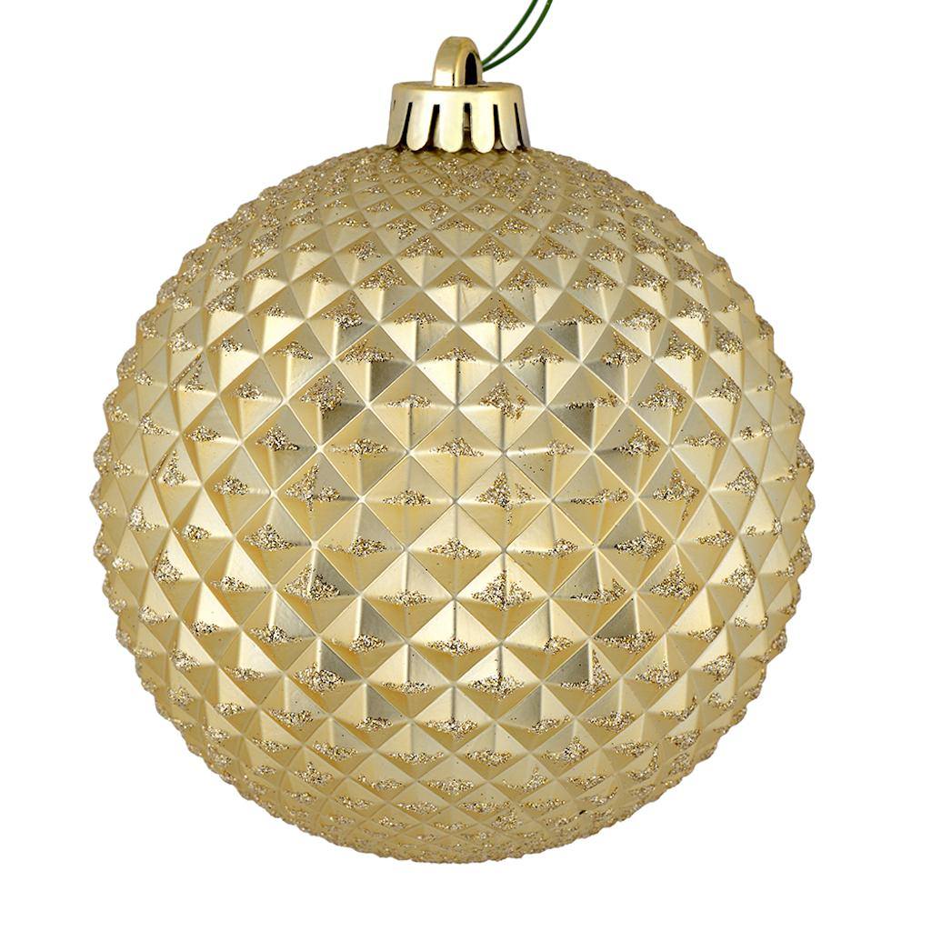 6" Champagne Durian Glitter Ball Ornament (4 pack) 1