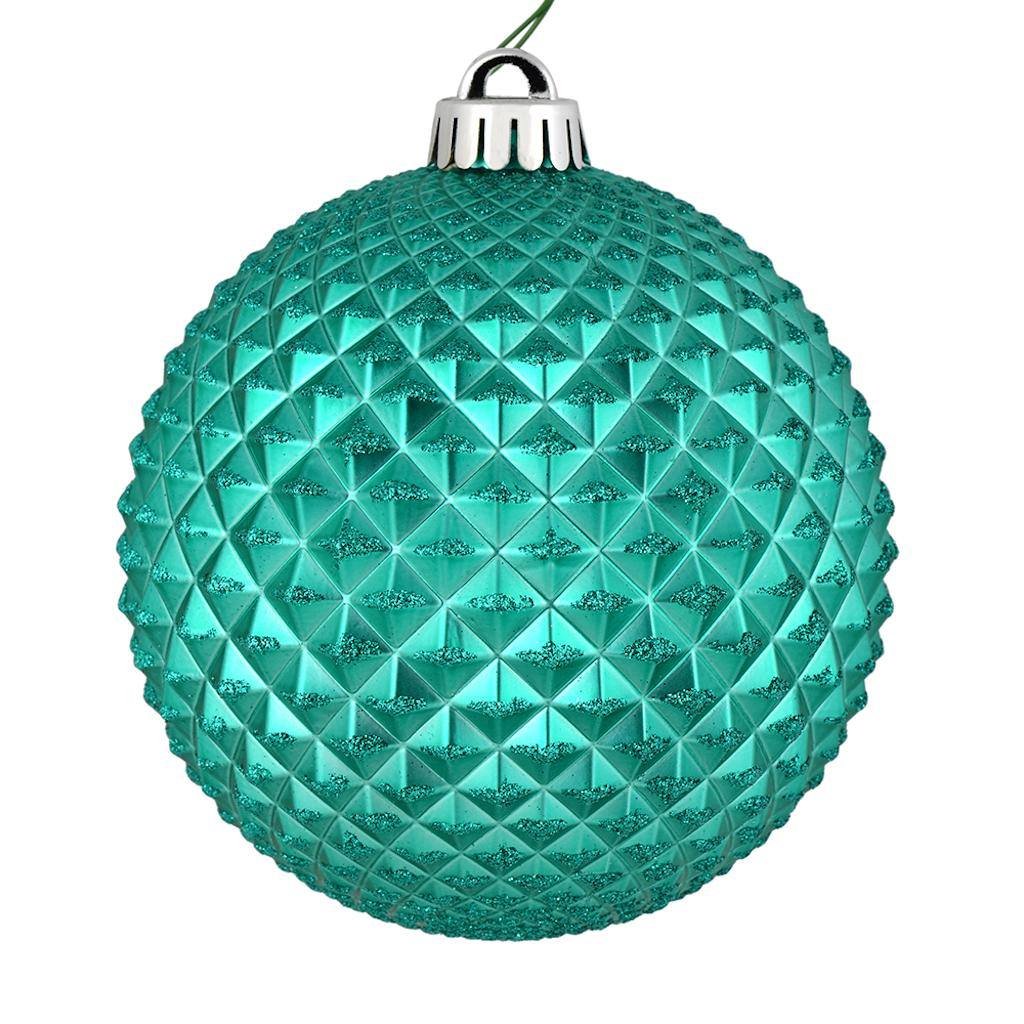 6" Teal Durian Glitter Ball Ornament (4 pack) 1