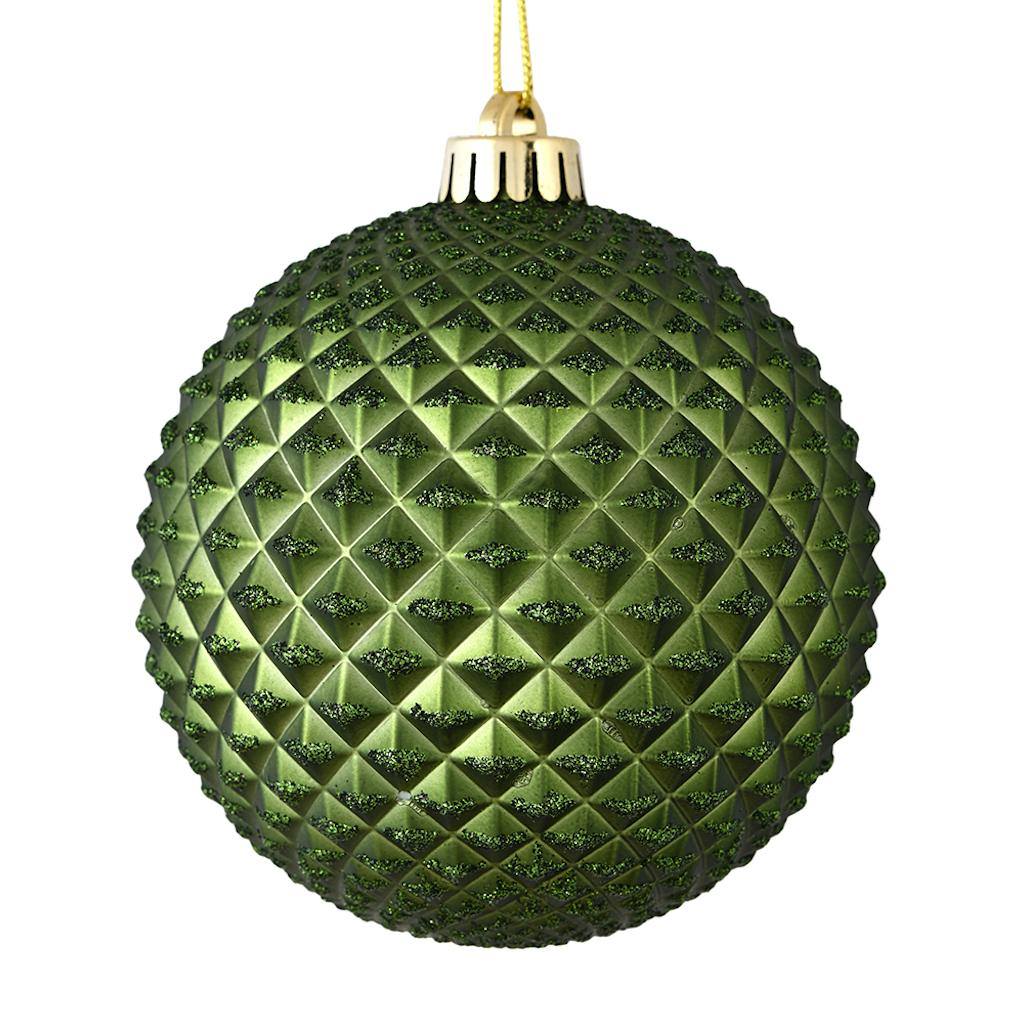 6" Moss Green Durian Glitter Ball Ornament (4 pack) 1