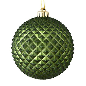 6" Moss Green Durian Glitter Ball Ornament (4 pack) 1