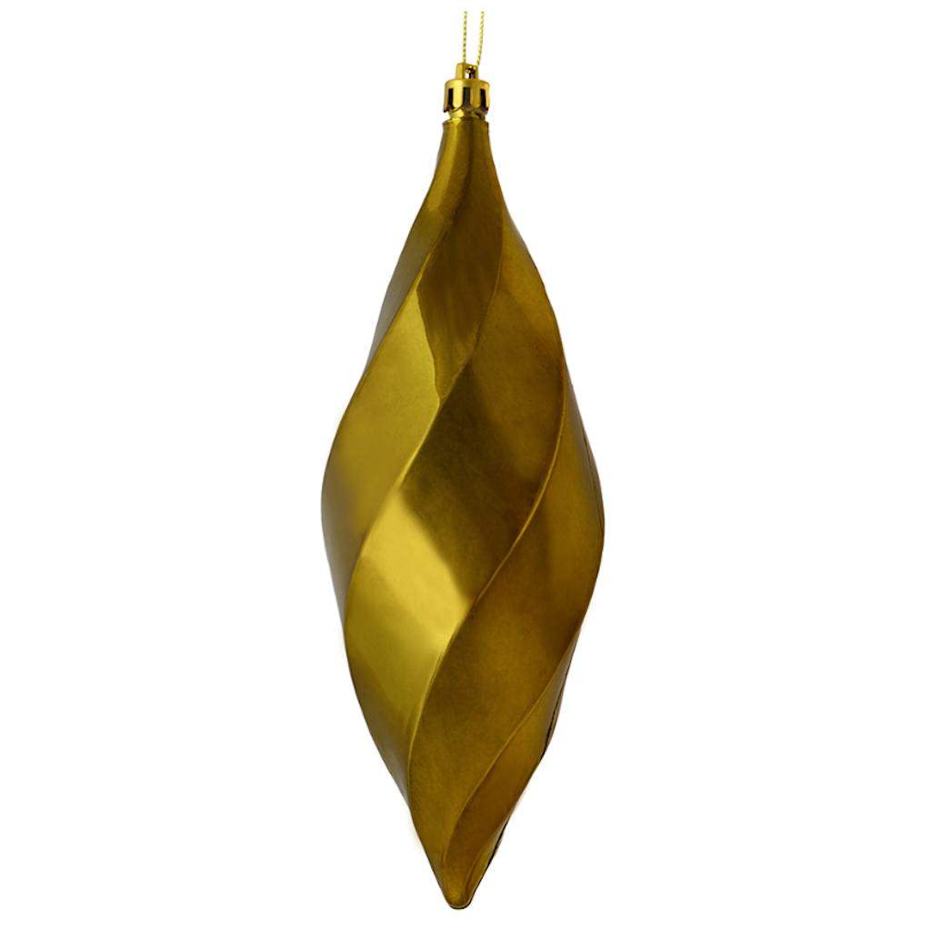8" Olive Shiny Swirl Finial Ornament (6 pack) 1