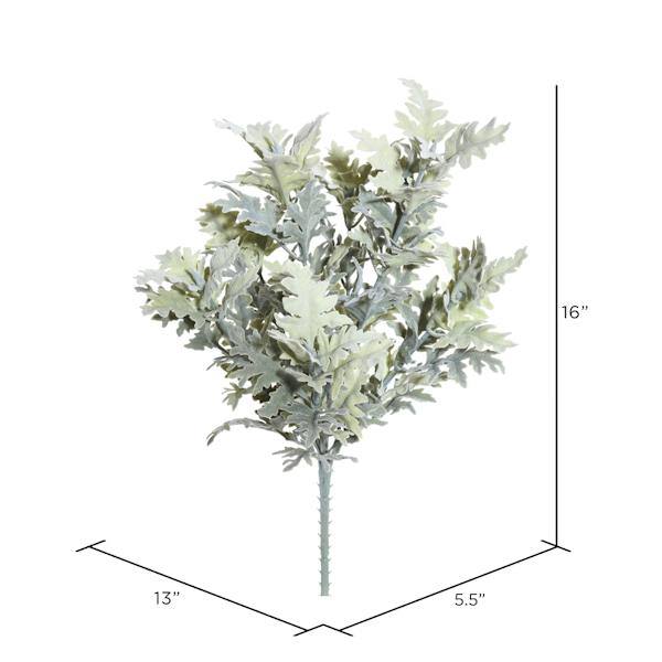 16" Artificial Green Flocked Dusty Miller Bush (2 pack) 2
