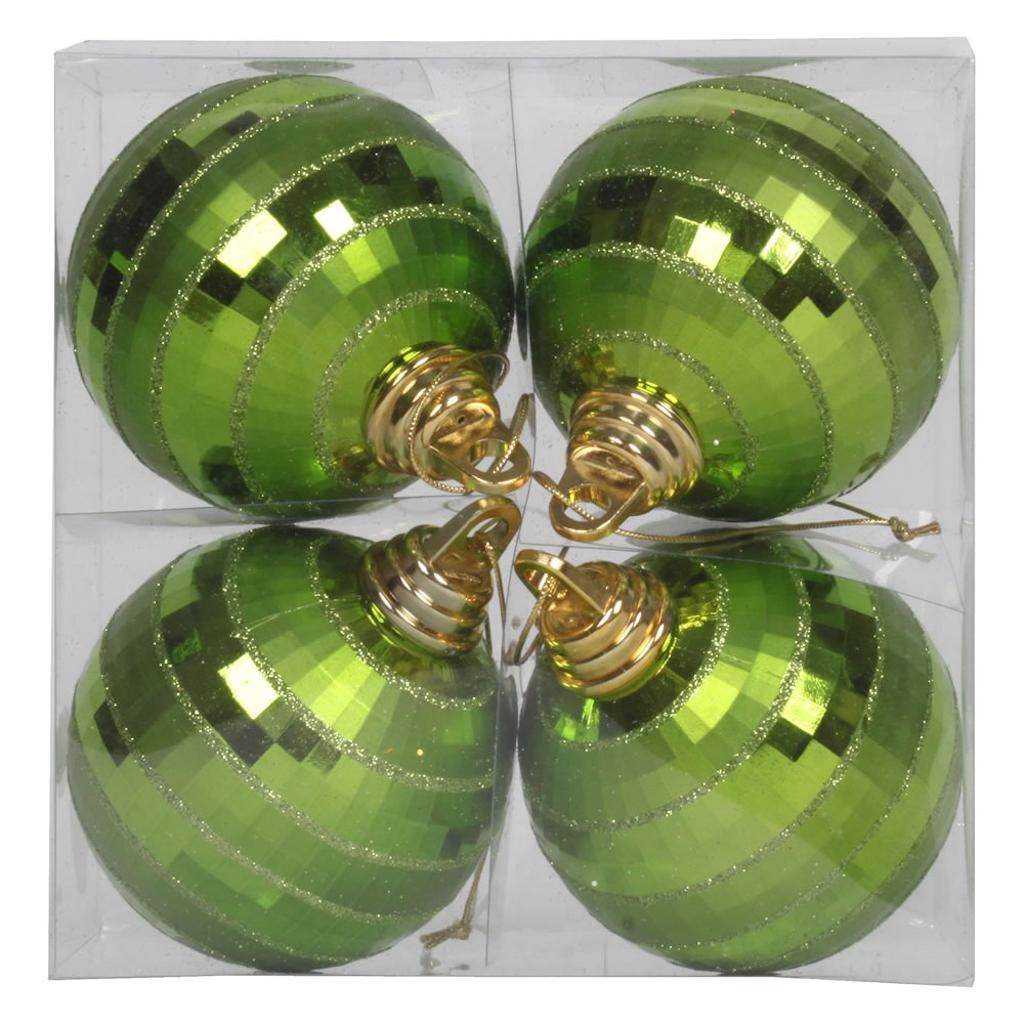 4" Lime Green Shiny-Matte Mirror Ball Ornament (4 pack) 1