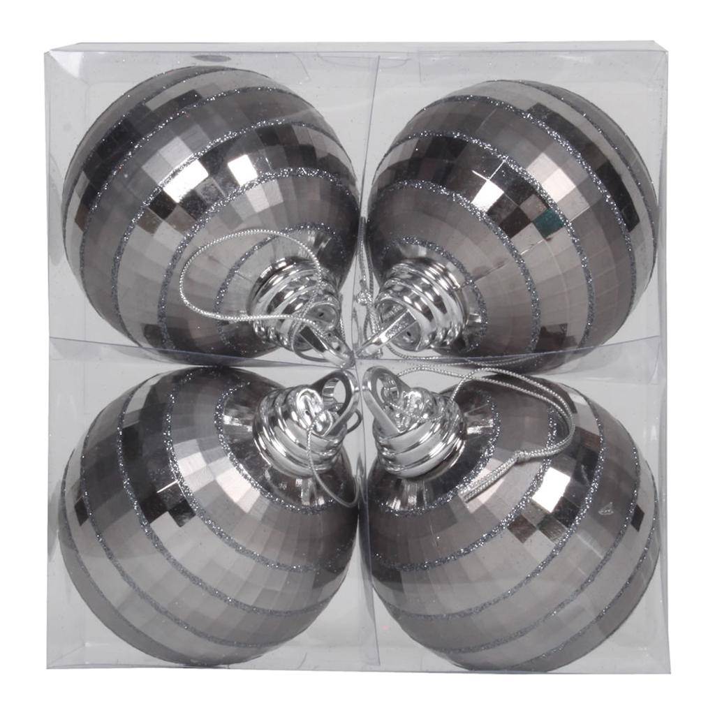 4" Pewter Shiny-Matte Mirror Ball Ornament (4 pack) 1