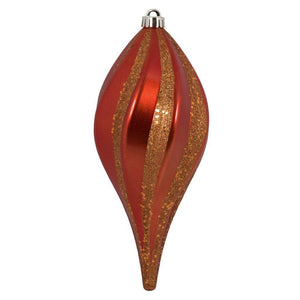 8" Burnished Orange Candy Swirl Drop Ornament (3 pack) 1