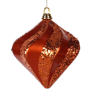 6" Burnished Orange Candy Glitter Swirl Diamond Ornament (3 pack) 1
