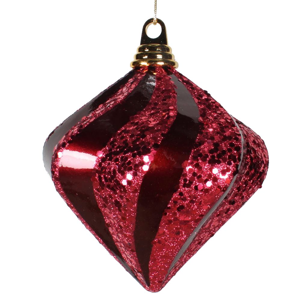 6" Burgundy Candy Glitter Swirl Diamond Ornament (3 pack) 1