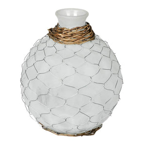 7.5" Frosted Glass Vase with Chicken Wire 1