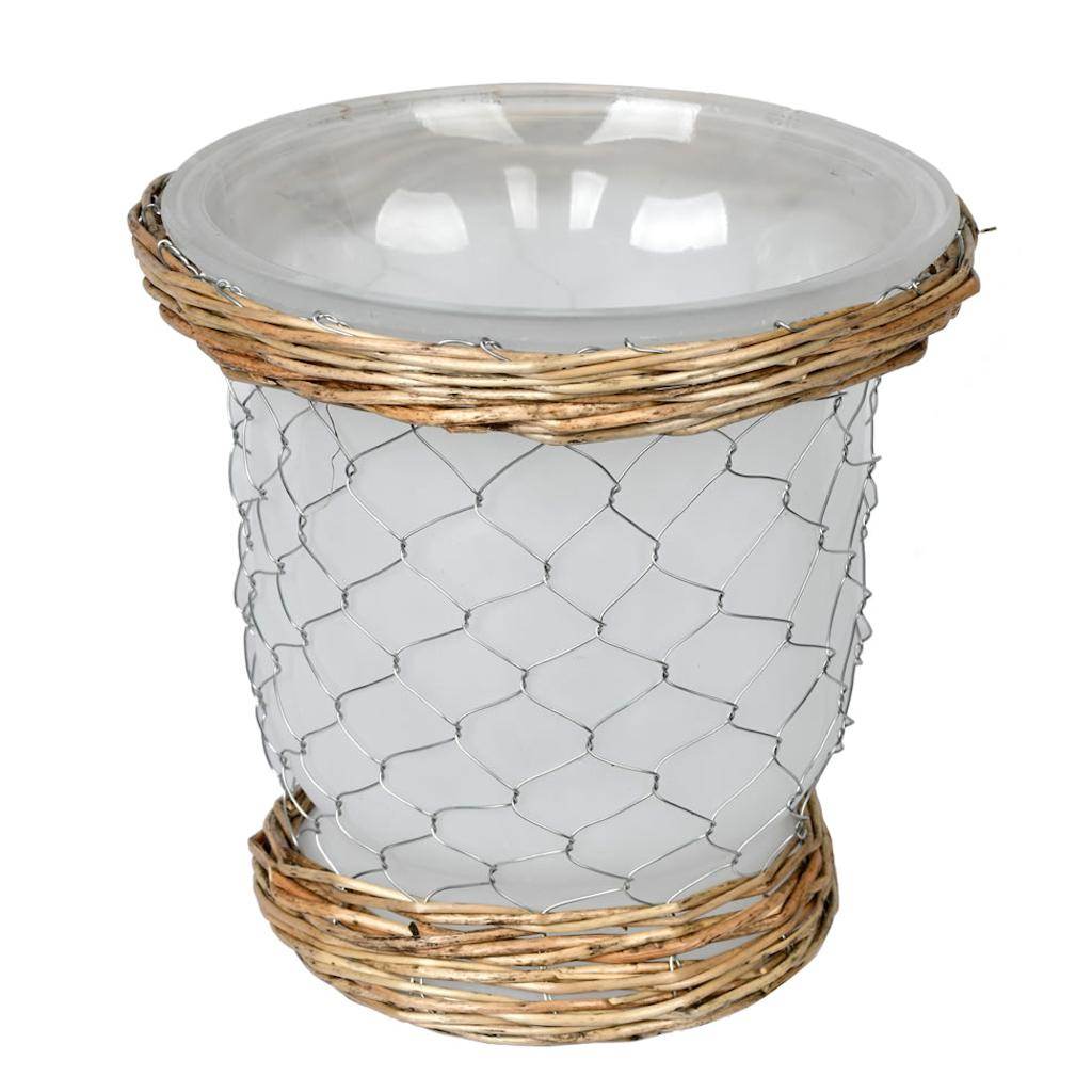 7.3" Frosted Glass Vase with Chicken Wire 1