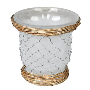 7.3" Frosted Glass Vase with Chicken Wire 1