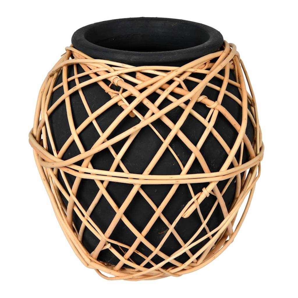 8.5" Charcoal Terracotta Vase with Wicker 1