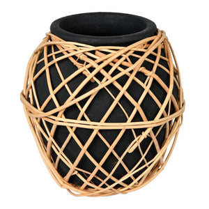 8.5" Charcoal Terracotta Vase with Wicker 1