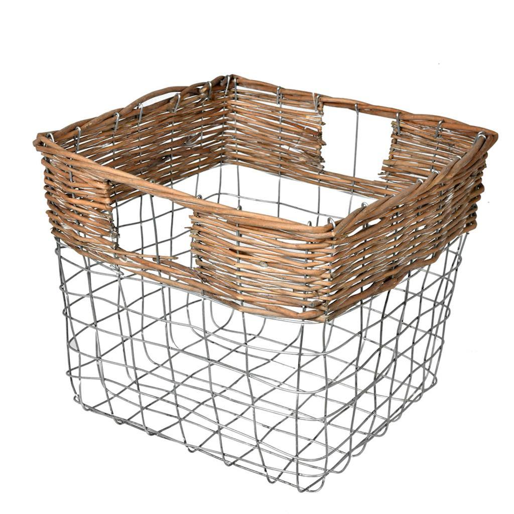 10.5" Square Wire Basket with Woven Bamboo 1