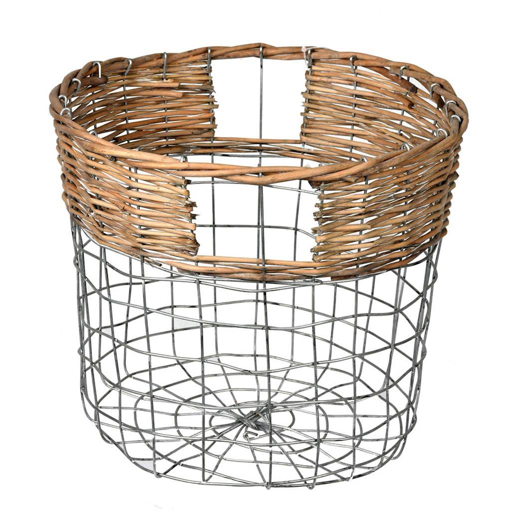 10.5" Round Wire Basket with Woven Bamboo 1