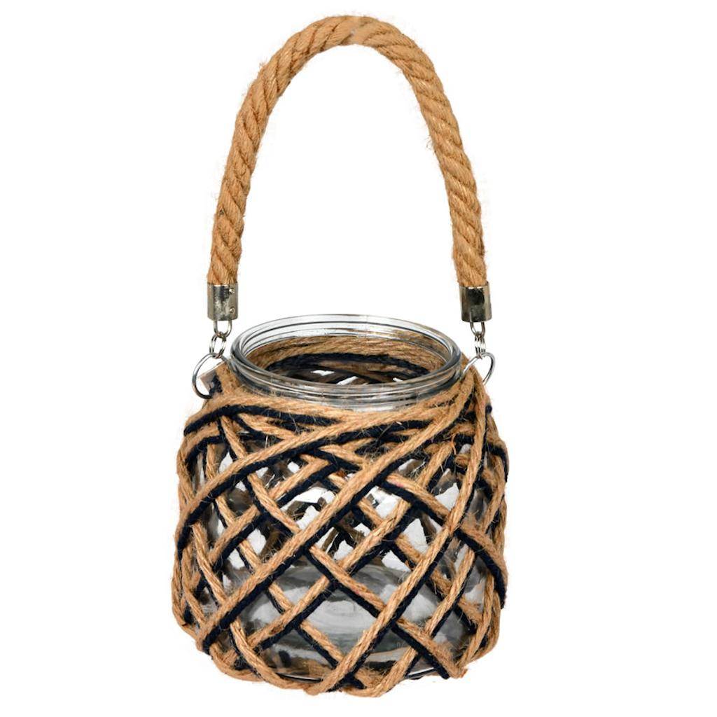 7" Glass Jar in Woven Jute with Handle 1