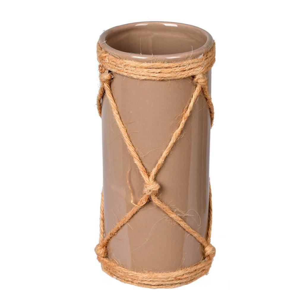 8" Sandstone Ceramic Vase in Jute Rope 1