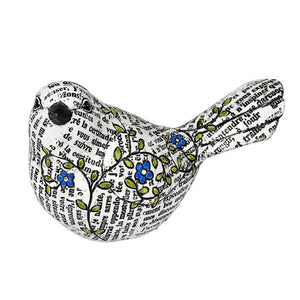 6.25" White Newspaper Flower Bird Figurines 2