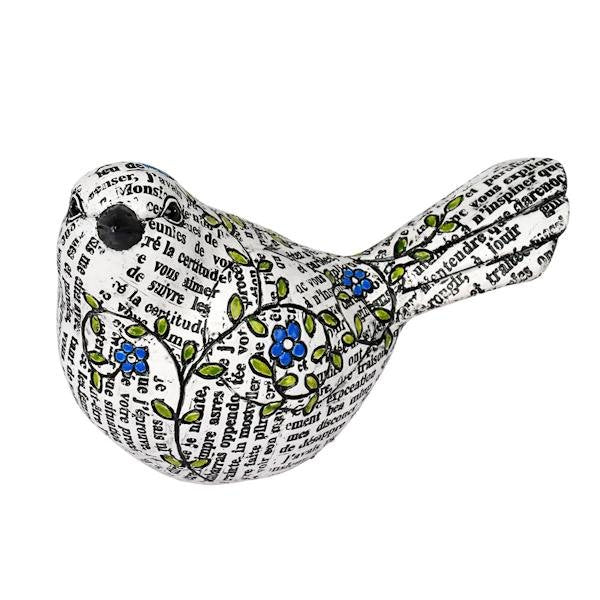 6.25" White Newspaper Flower Bird Figurines 2