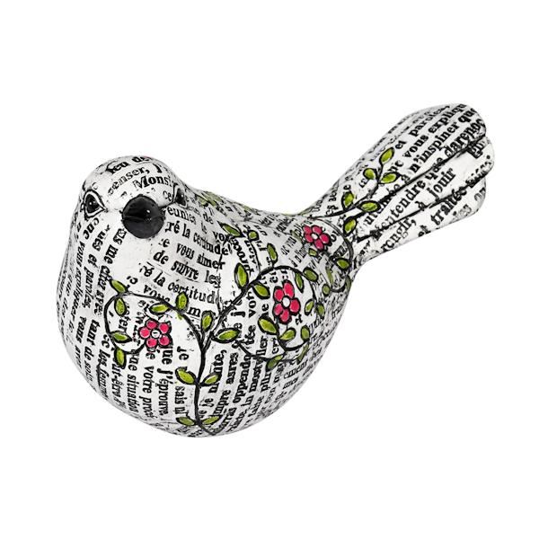 6.25" White Newspaper Flower Bird Figurines 3