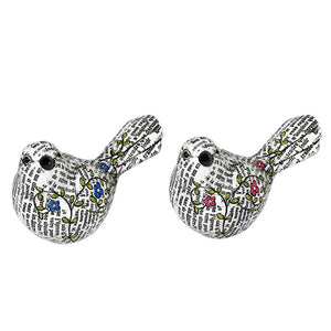6.25" White Newspaper Flower Bird Figurines 1