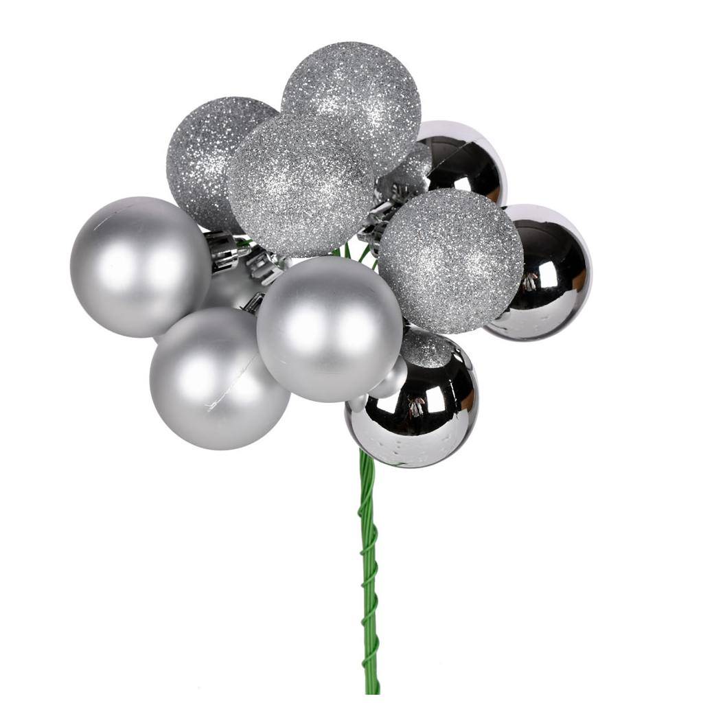 12" Silver Ball Ornament Pick (4 pack) 1