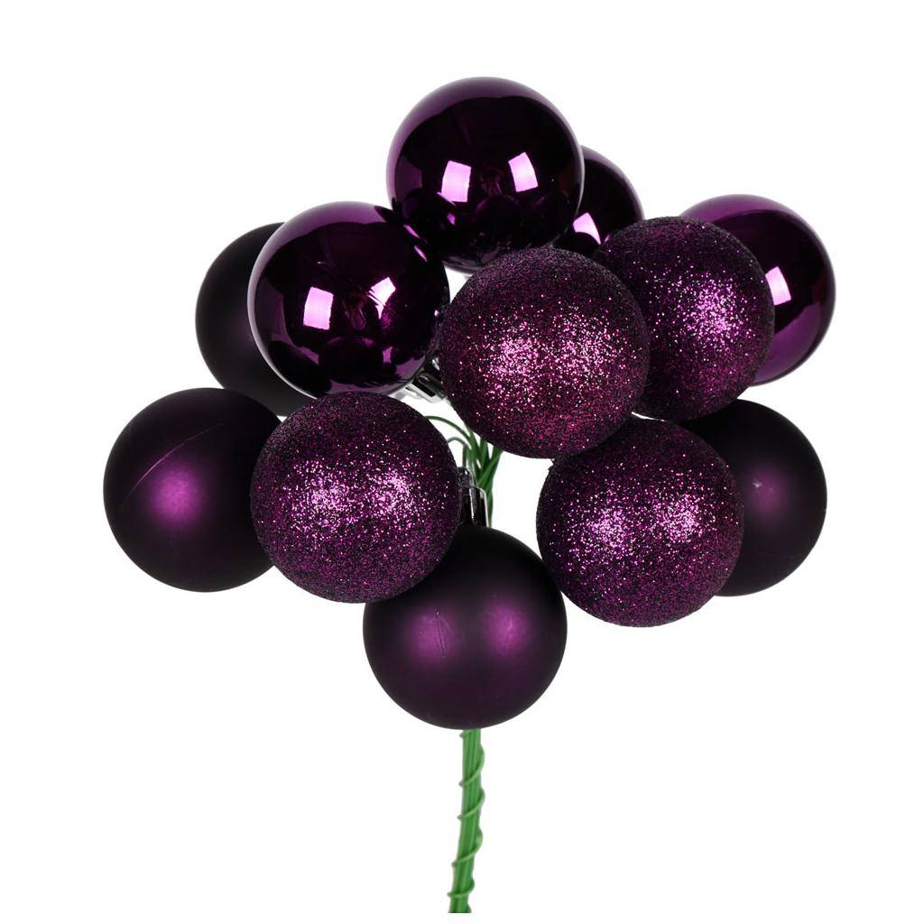 12" Plum Ball Ornament Pick (4 pack) 1