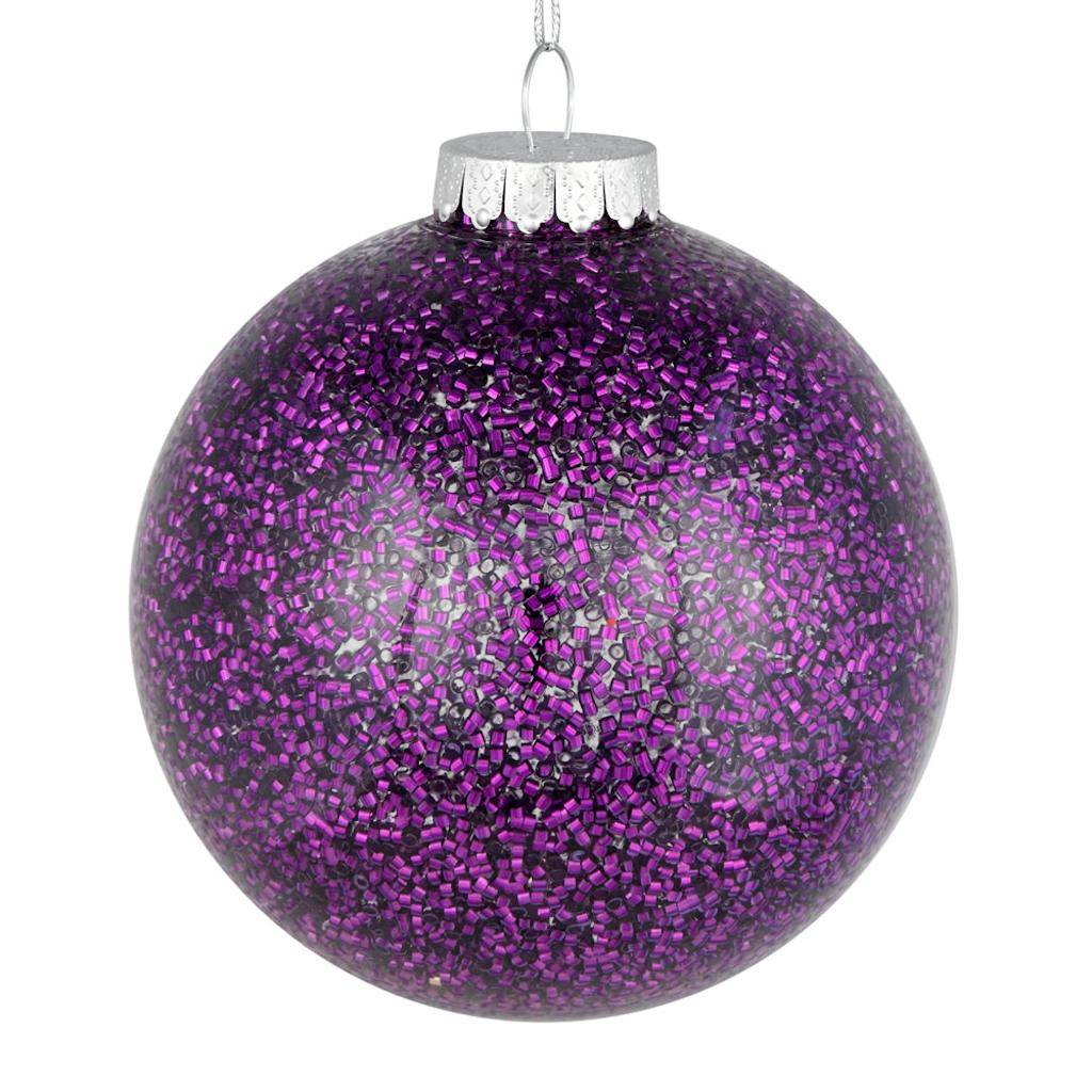 6" Plum Tinsel Clear Ball Ornament (4 pack) 1