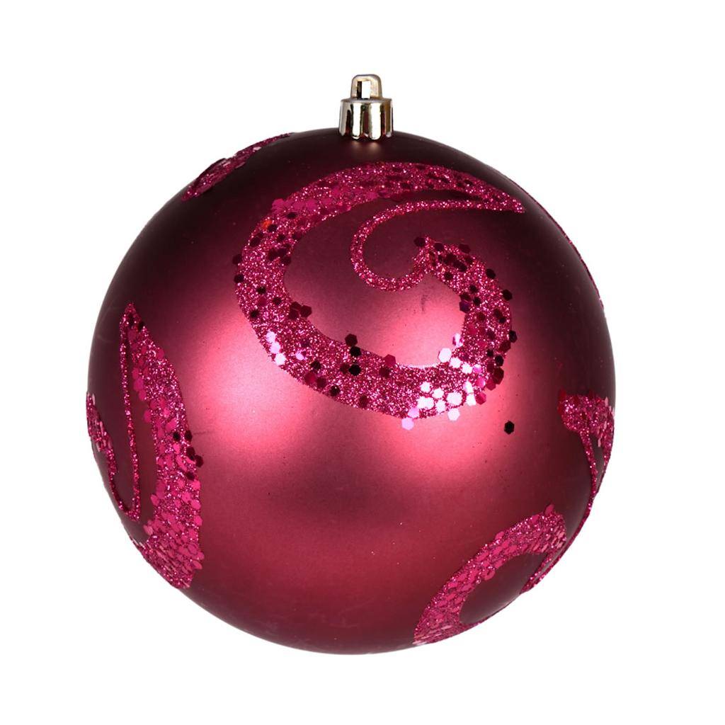 4" Berry Red Matte Sequin Ball Ornament (4 pack) 1