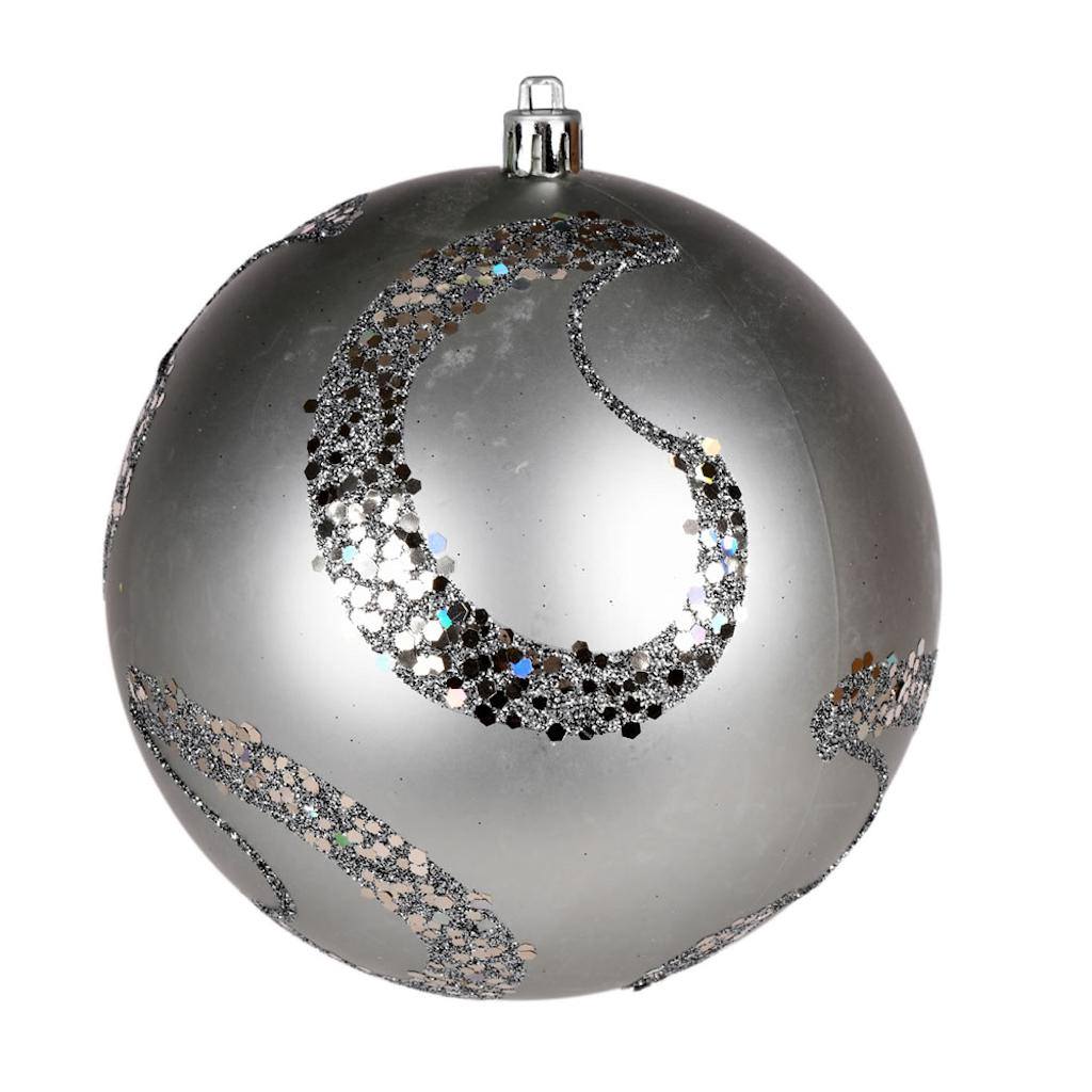 4.75" Limestone Matte Sequin Swirl Ball Ornament (4 pack) 1