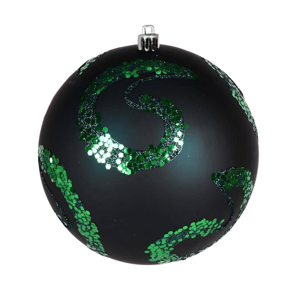 4.75" Sea Blue Matte Sequin Swirl Ball Ornament (4 pack) 1
