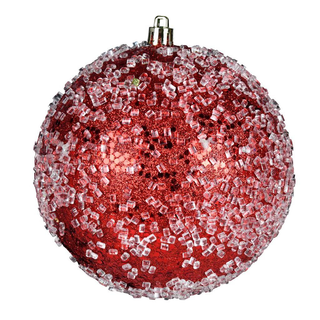 4" Red Glitter Hail Ball Ornament (6 pack) 1