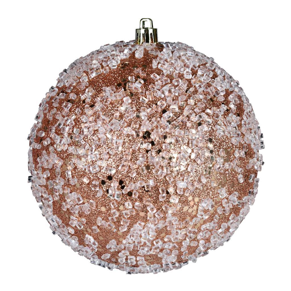 4" Rose Gold Glitter Hail Ball Christmas Ornament (6 Pack) 1