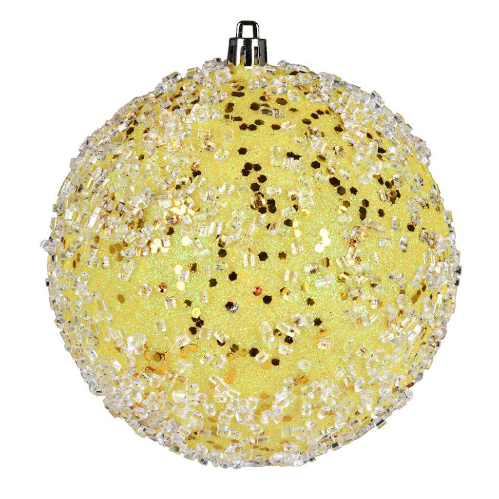 4" Yellow Glitter Hail Ball Ornament (6 pack) 1