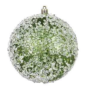 6" Moss Green Glitter Hail Ball Ornament (4 pack) 1
