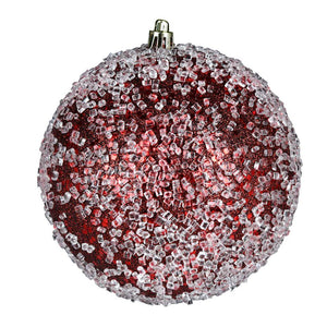 6" Burgundy Glitter Hail Ball Ornament (4 pack) 1