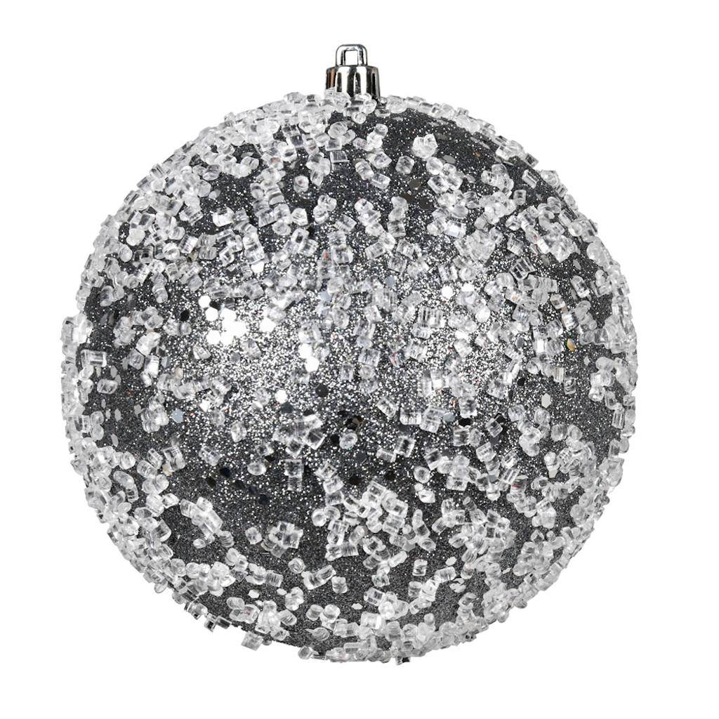 6" Pewter Glitter Hail Ball Ornament (4 pack) 1