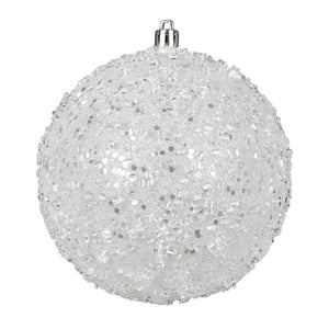 8" White Glitter Hail Ball Ornament 1