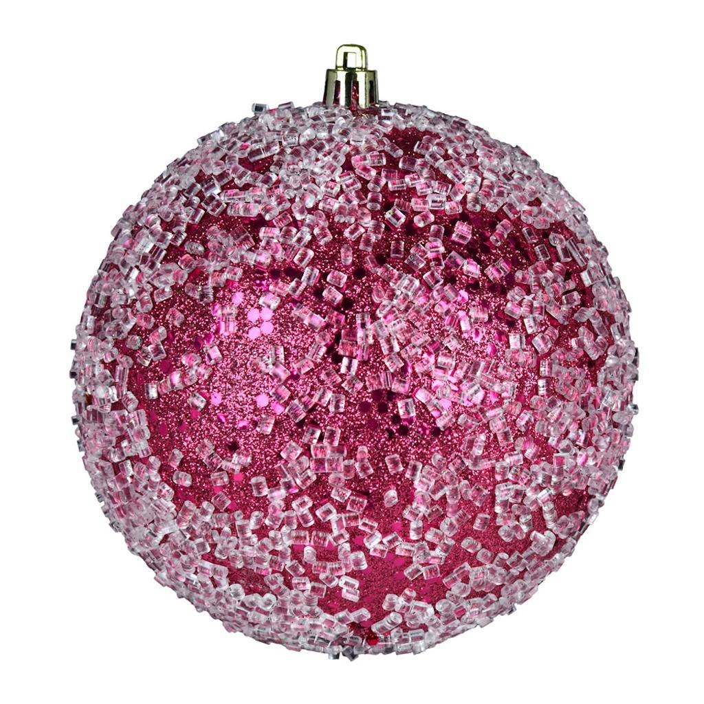 8" Berry Red Glitter Hail Ball Ornament 1