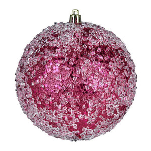 8" Berry Red Glitter Hail Ball Ornament 1