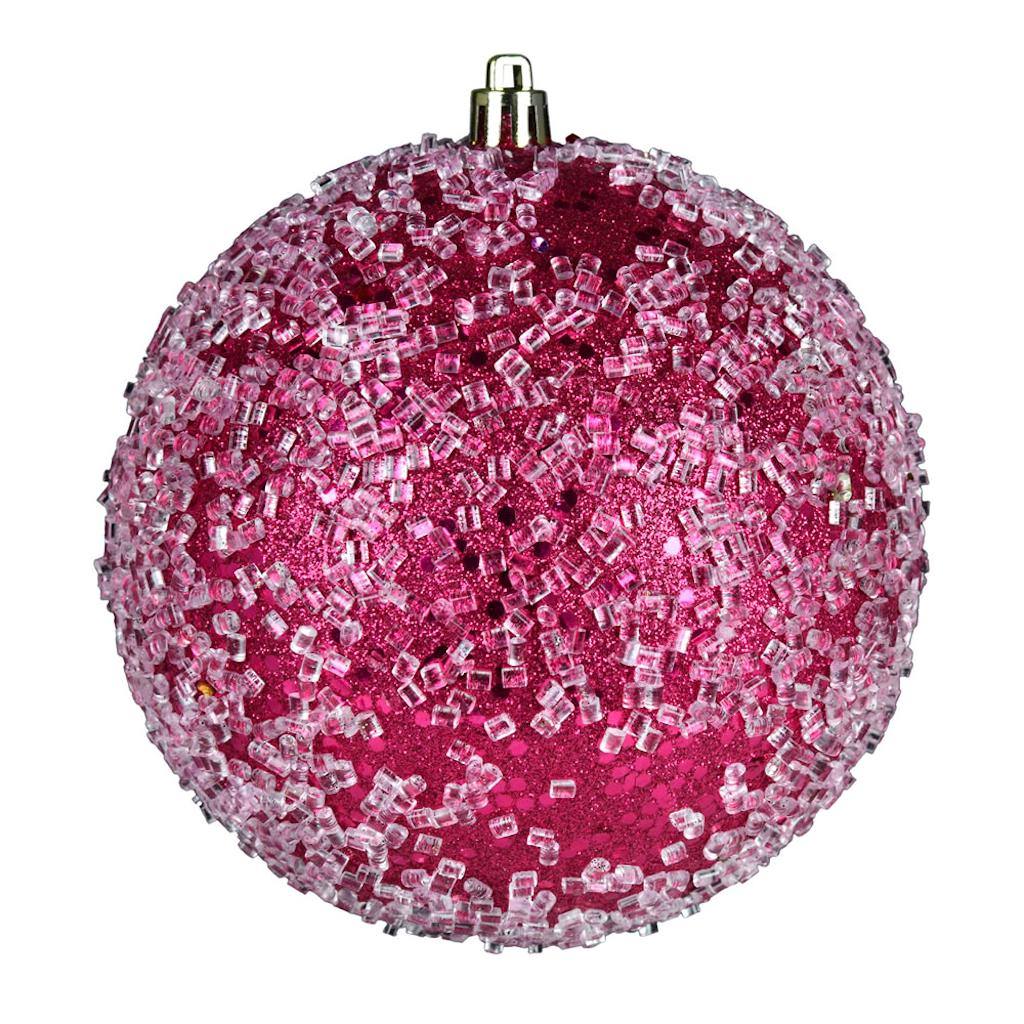 8" Fuchsia Glitter Hail Ball Ornament 1