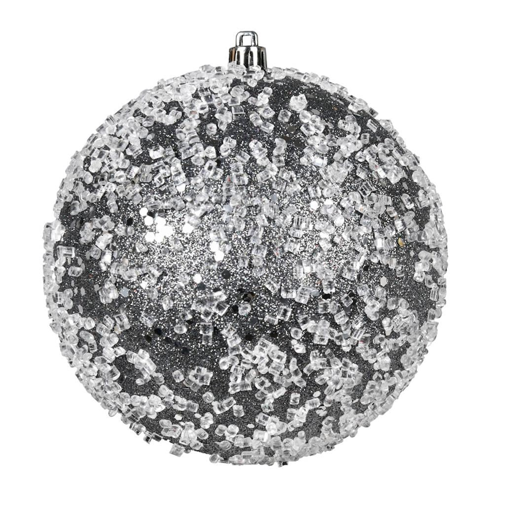 8" Pewter Glitter Hail Ball Ornament 1