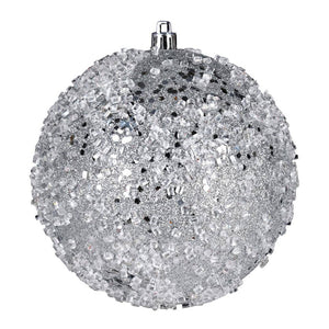 10" Silver Glitter Hail Ball Ornament 1