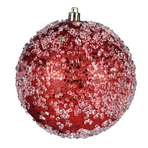 12" Red Glitter Hail Ball Ornament 1