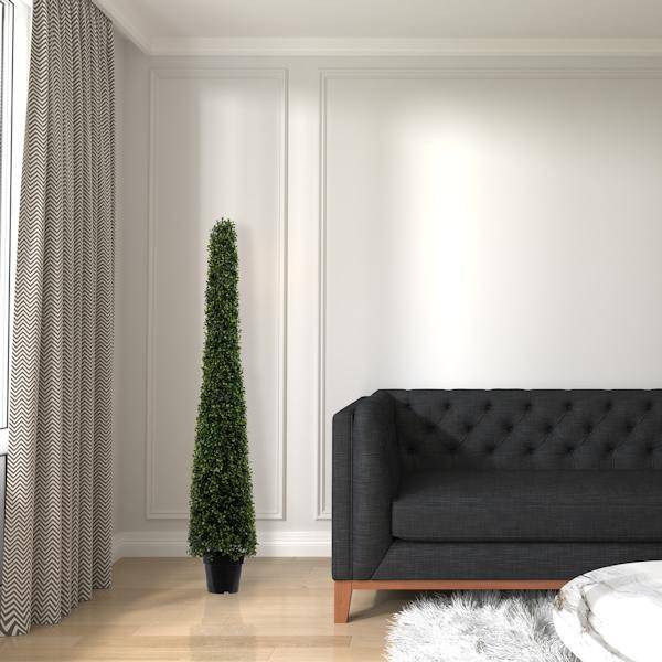 5' Artificial Potted Boxwood Cone 5
