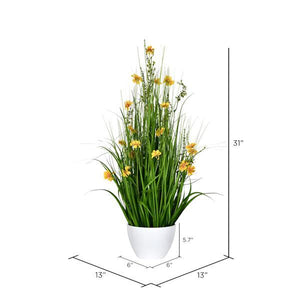 31" Artificial Yellow Potted Cosmos Grass 2