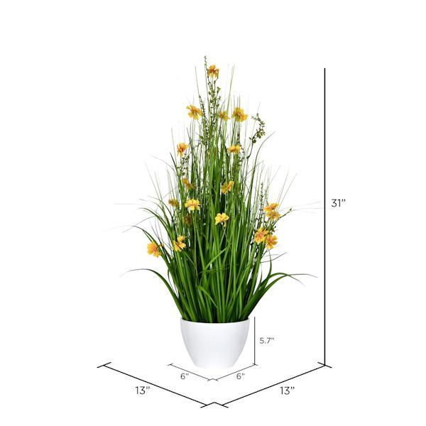 31" Artificial Yellow Potted Cosmos Grass 2