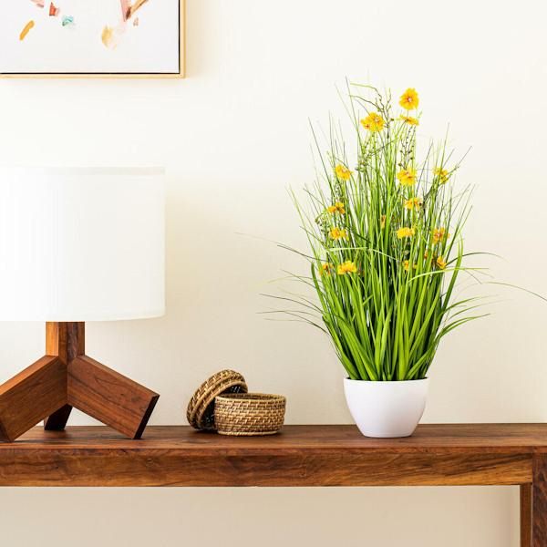 31" Artificial Yellow Potted Cosmos Grass 4