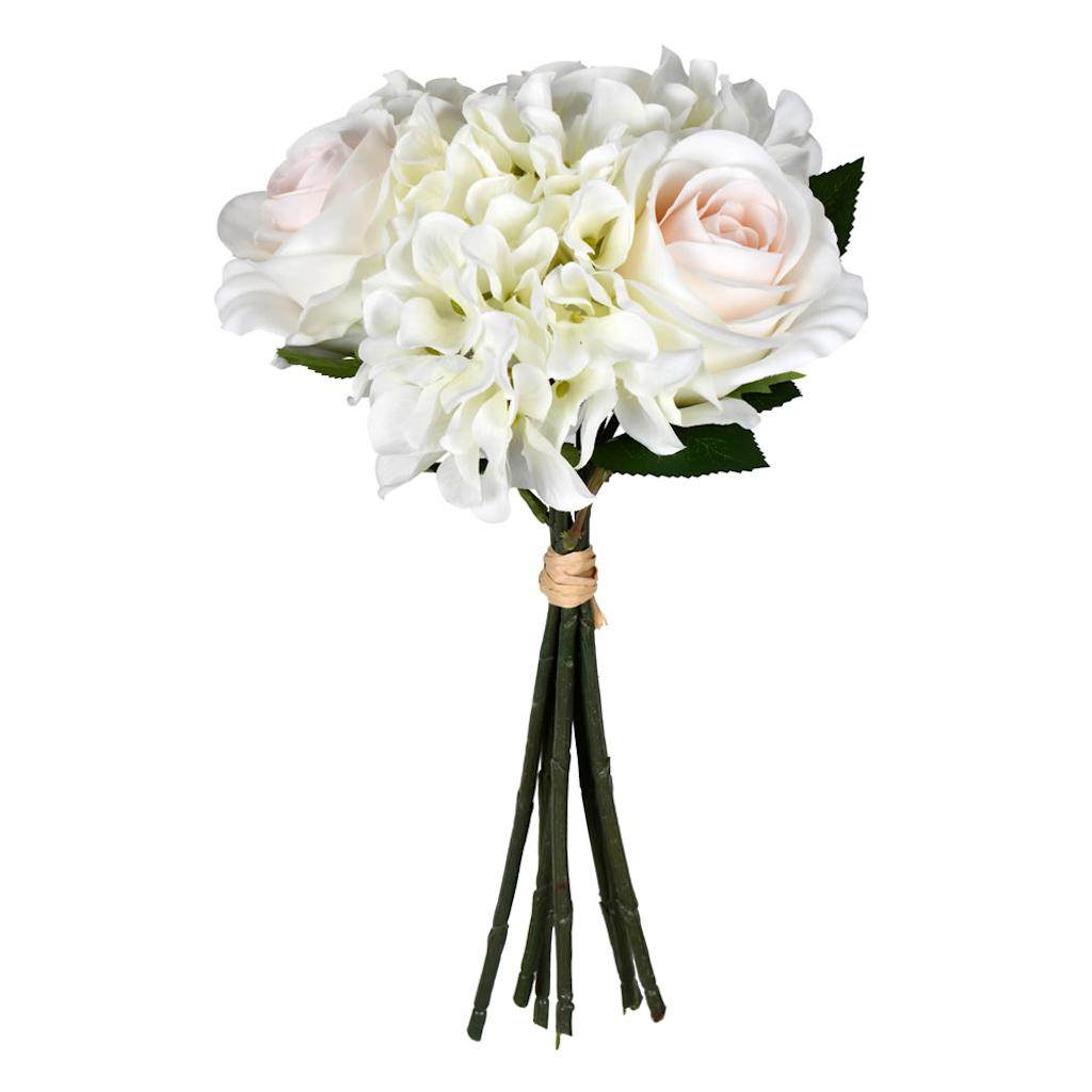 14" Artificial White Rose Hydrangea Bundle 1